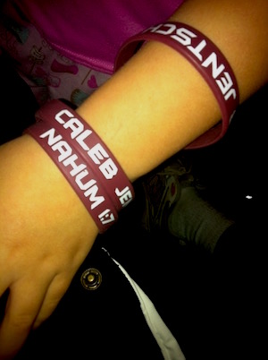 Bracelets to remember Caleb, with his life verse - reminding people to say "I trust you, Jesus'".