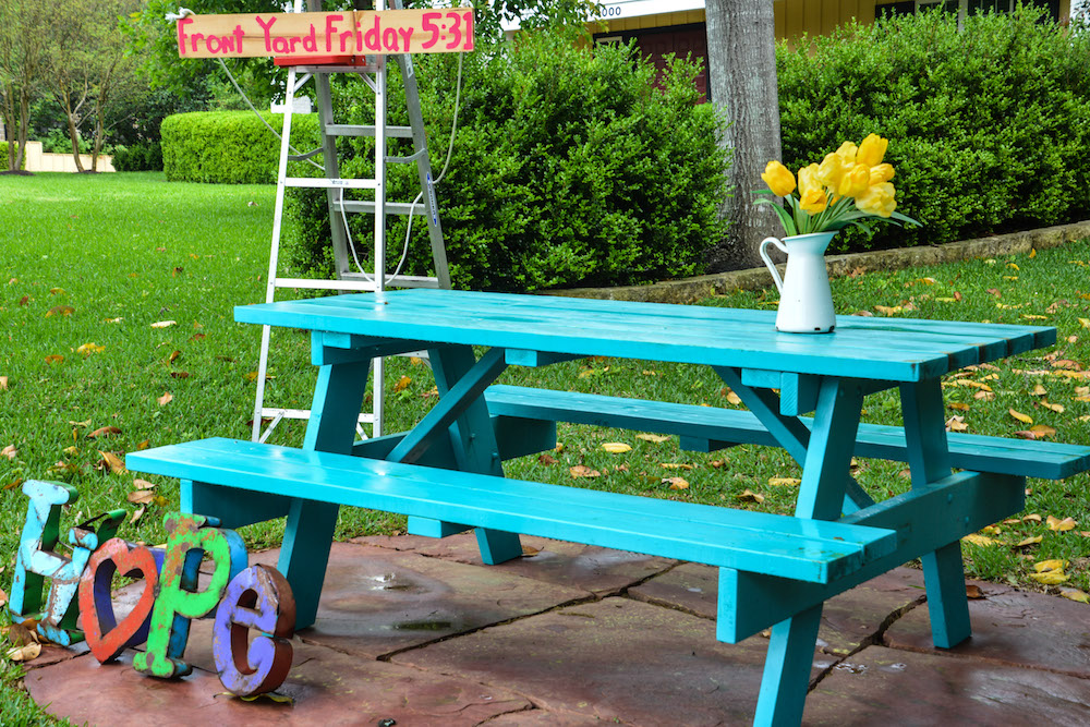 Kristin Schell's turquoise table.