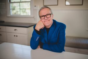 Mark Lowry on the set of Dinner Conversations video podcast