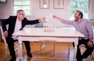 Mark Lowry and Andrew Greer on Dinner Conversations video podcast set