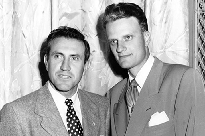 Louis Zamperini and Billy Graham at the 1949 Los Angeles Crusade where Zamperini made a life-changing decision for Christ. [courtesy of billygraham.org]