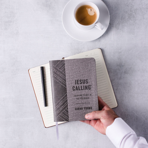 Jesus Calling podcast features the new Jesus Calling  Textured Gray Leathersoft with Full Scriptures