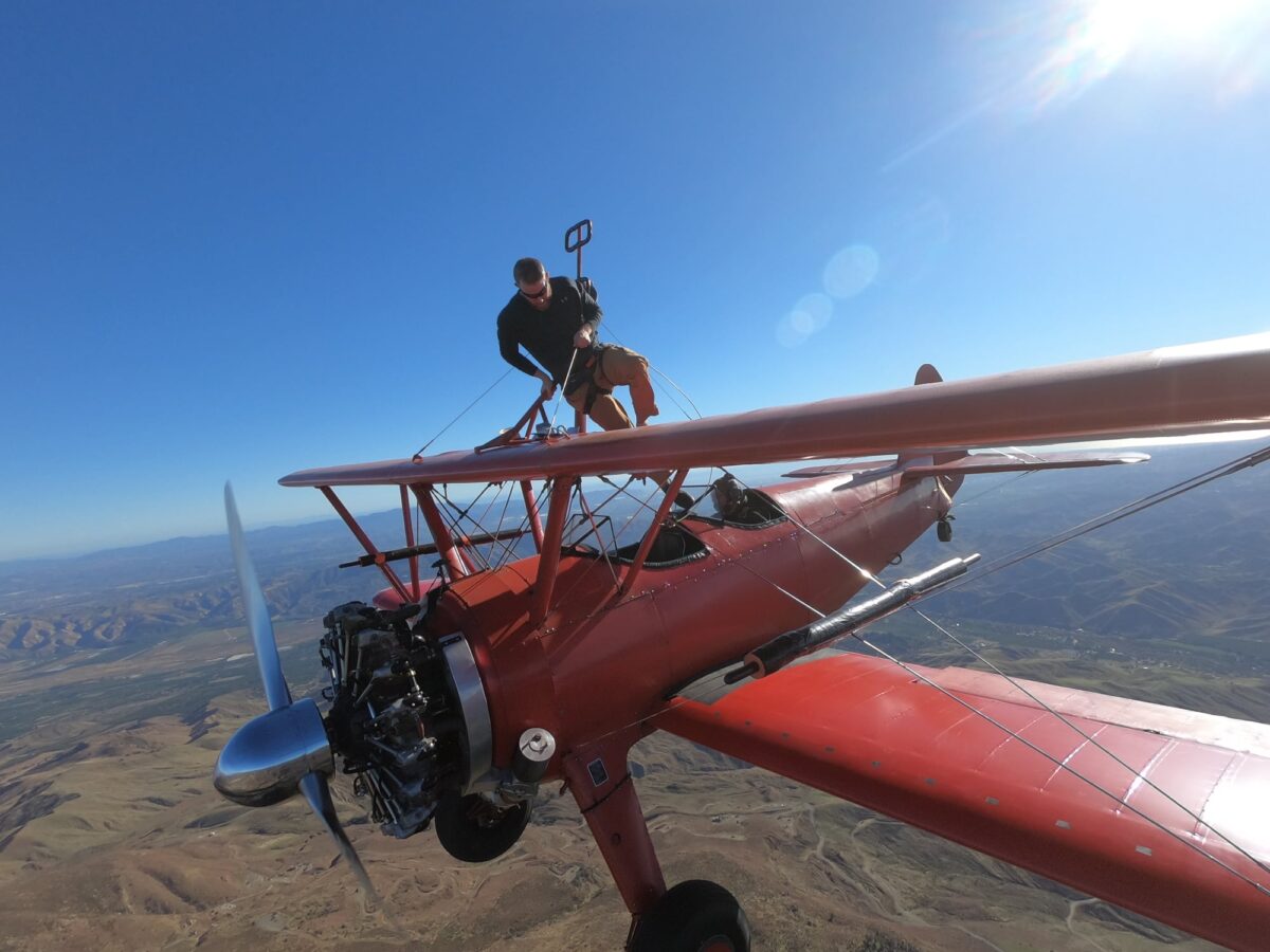 Jesus Calling podcast 322 featuring adventurer Ryan George - Ryan George wingwalking A PC Courtesy of Ryan George