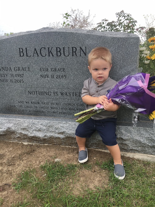 Jesus Calling podcast 438 featuring Davey Blackburn shown here is Blackburn's young son at his mother's grave - 010 PC Courtesy of Davey Blackburn