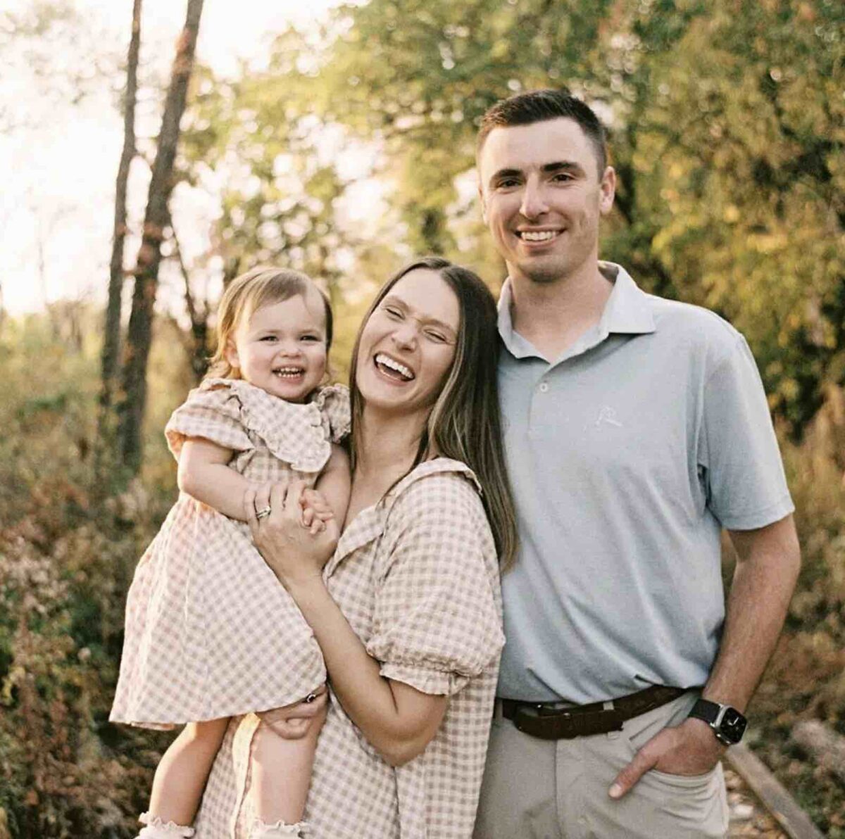 Jesus Calling podcast 458 featuring Hope Reagan Harris - Purpose Doesn't Pause - shown here with her husband and young daughter