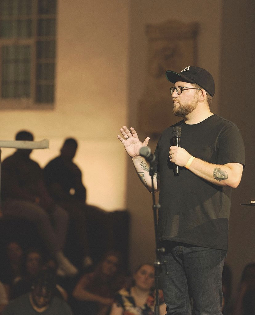 Jesus Calling podcast 459 featuring Zach Meerkreebs - shown here is Zach Speaking PC Courtesy of Zach Meerkreebs