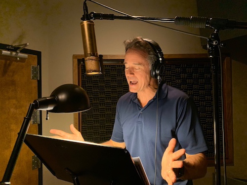Jesus Calling Podcast 463 featuring Mike Nawrocki - co-creator of Veggie Tales - Mike behind the mic PC Courtesy of Mike Nawrocki