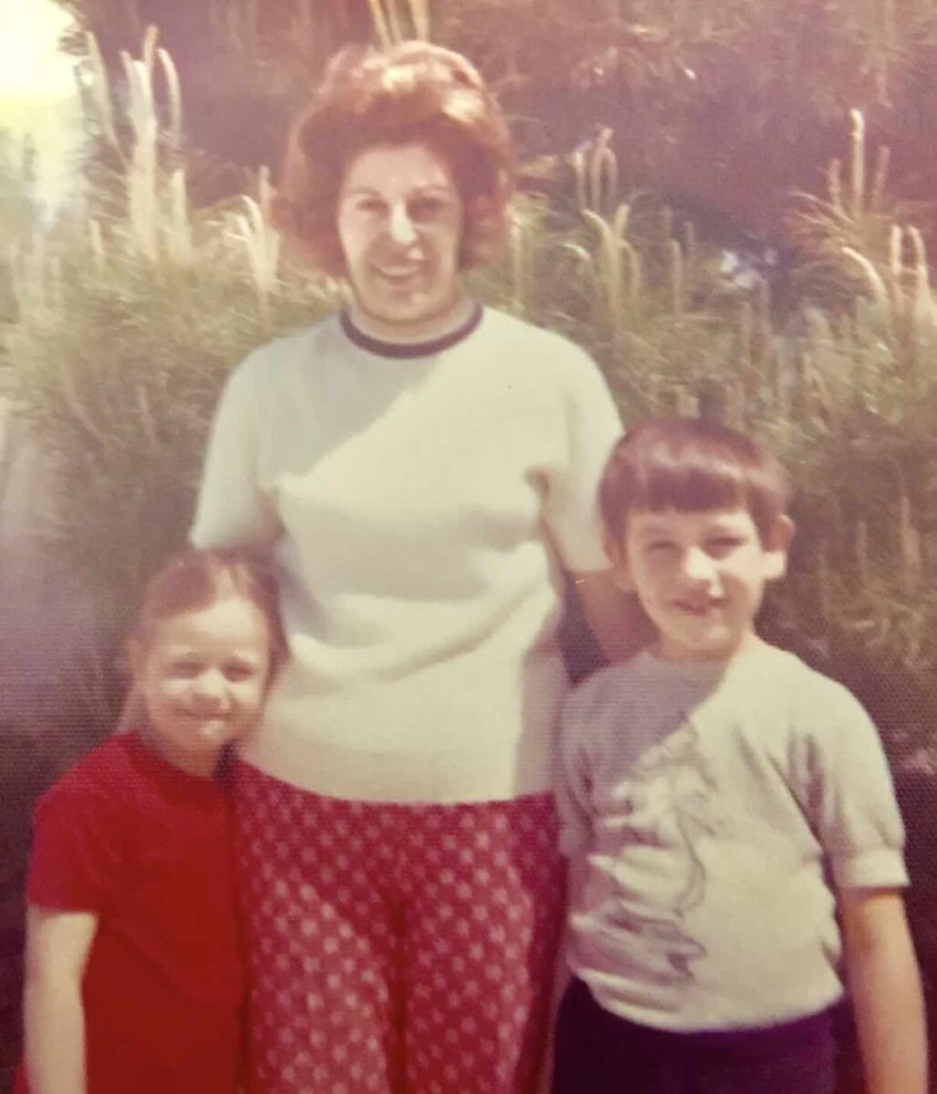 Jesus Calling podcast 473 - Lights, Camera, Hope featuring Anita Vogel on Persevering Through Adversity - shown with her mother and young brother