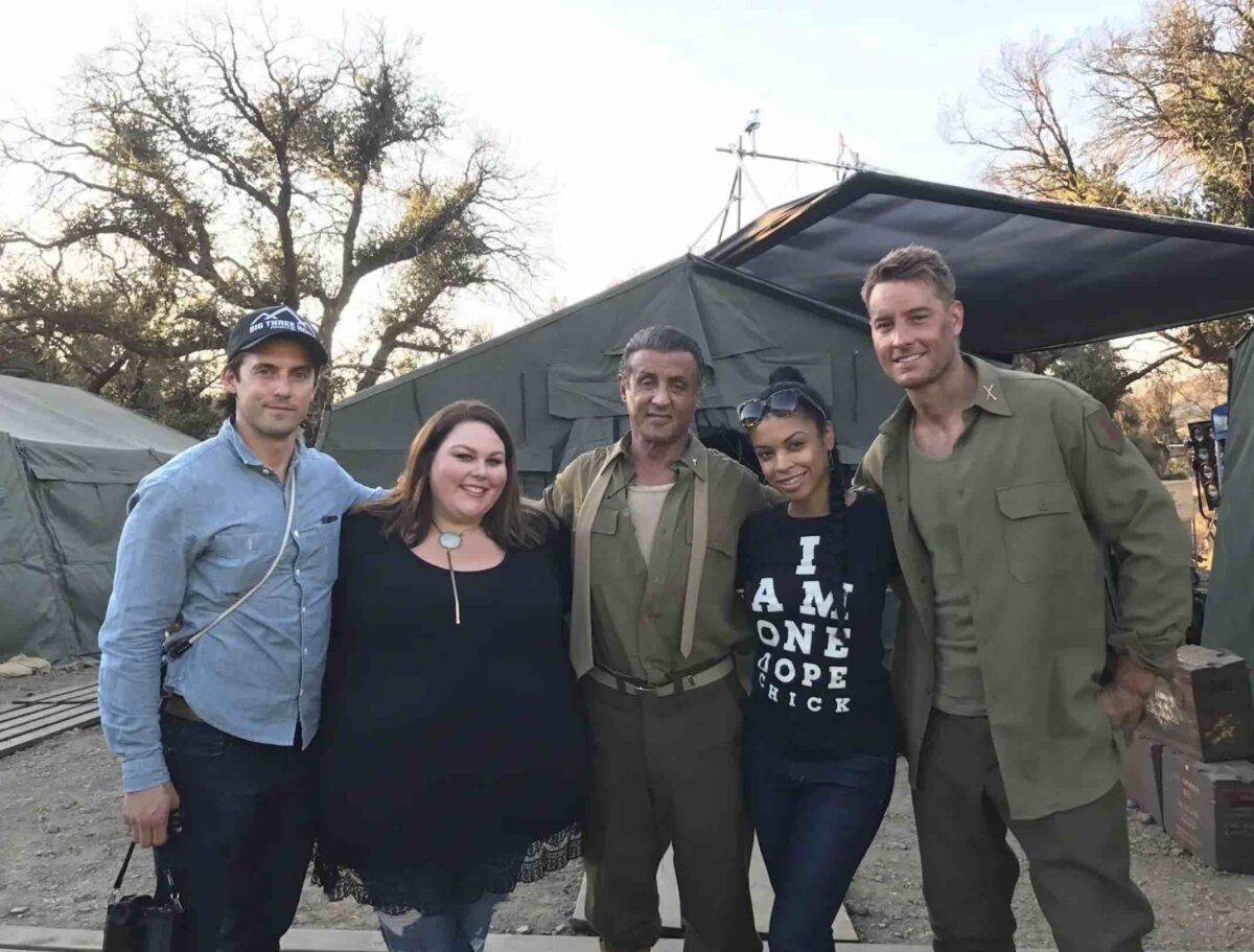 Jesus Calling podcast 477 featuring Chrissy Metz - shown on set with Sylvester Stallone